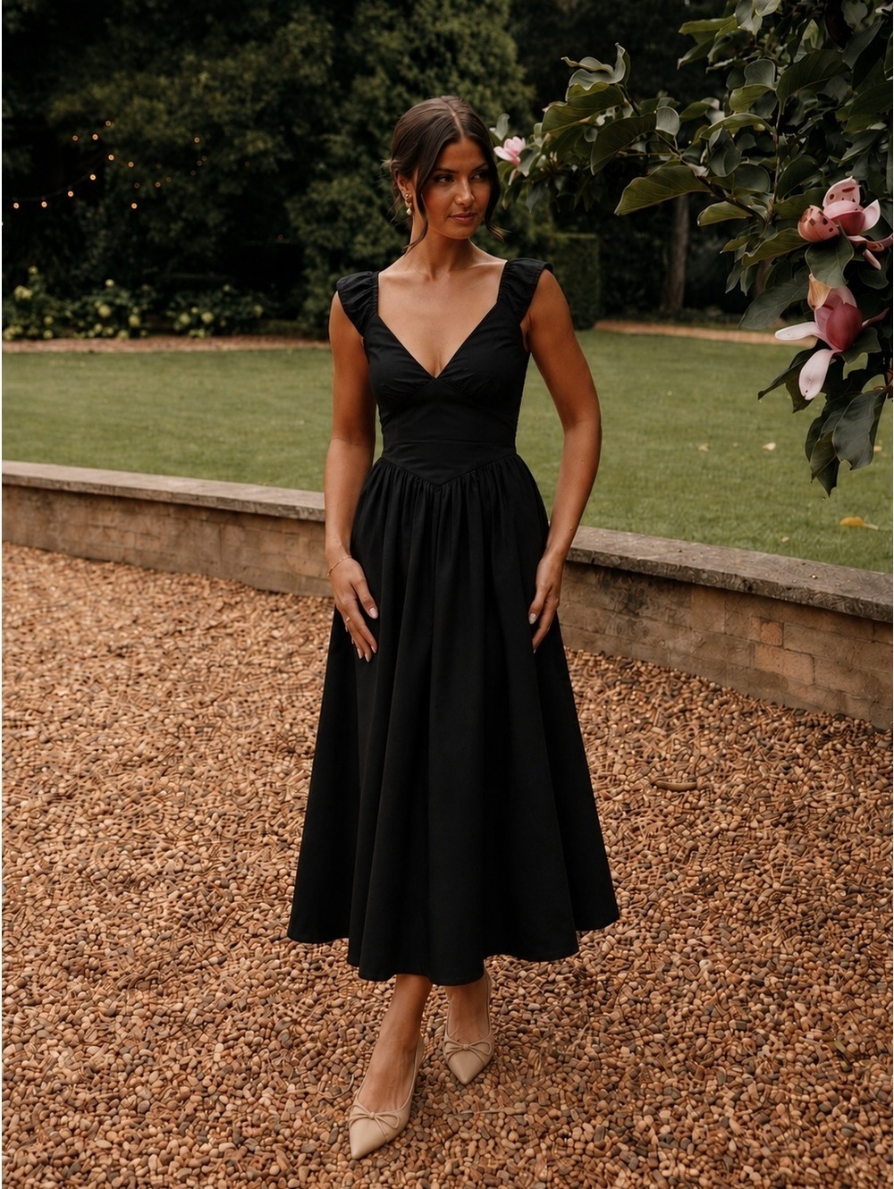 Cap Sleeve Corset Midi Dress | Black | Size XL Tall